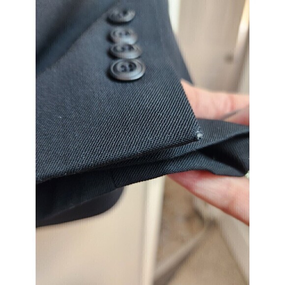 Austin Reed Womens Black Worsted Wool Blazer Sz 12 Lined One Button Some Wear - Picture 12 of 12